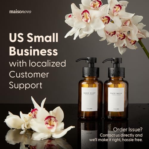 MaisoNovo Glass Foaming Soap Dispenser 14 Oz | Glass Bottles Pumps x 2 Amber - color: Amber Bottles/Black Plastic Pumps/No Tray