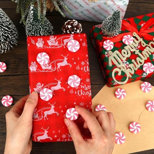 JUNEBRUSHS 50 Pcs Fake Peppermint Candy Christmas Decorations Pink and White Christmas Candy Peppermint Ornaments for Xmas Holiday Decor Party Favors Crafts - style: Peppermint Candy Style