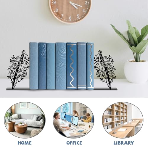 Metal Bookends Flower & Dagger Bookends Decorative Cute Book Ends for Shelves Unique Book Ends for Book Lovers Gift Reading Decor Bookshelf Decor - style: Flower & Dagger