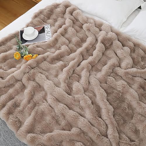 Faux Fur Throw Blanket Plush Thick Fleece Blanket Fluffy Cozy Soft Warm Blankets Throws for Bed, Couch, Sofa, Office, Camping 50''x60'' Camel - color: D-camel, size: 50''x60''
