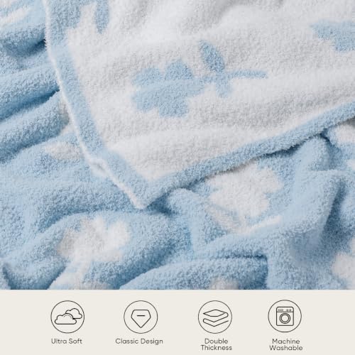 Snuggle Sac Twin Size Bedding Blanket, Blue Flower Throw Blanket for Couch, Microfiber Fluffy Warm Cozy Fuzzy Soft Reversible Blankets, Blue, 60x80 inches - color: Flower Blue, size: Twin(60"x 80")