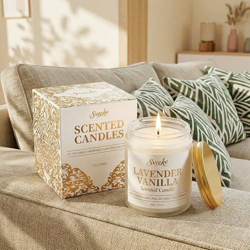 Vanilla Lavender Scented Candle 7oz Soy Wax Jar Candle Long Burning Aromatherapy Candle for Home Bedroom Gift for Women Men Housewarming New Home Gift - size: Pack of 1