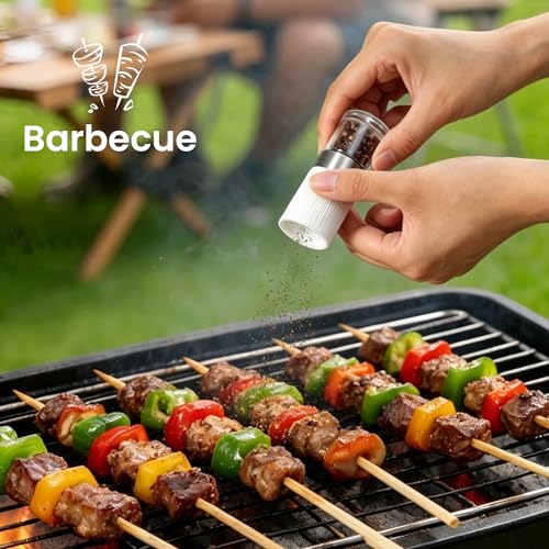 Mini Salt and Pepper Grinder Set Small Tiny Adjustable Coarseness Ceramic Salt Grinder with Funnel and Bag Portable Handy Spice Pepper Mill Shaker For Outdoor Party Lunch Bag Kitchen White - color: White 2-Pack