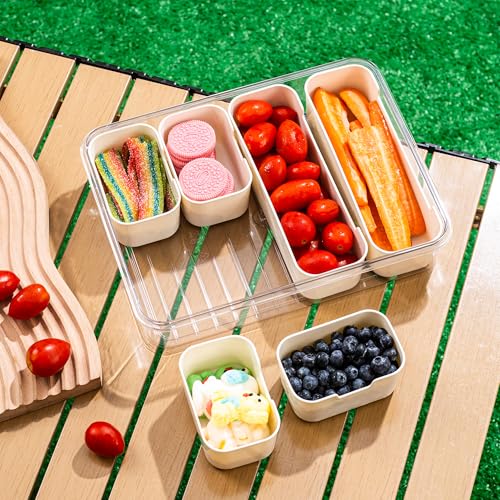 Bandesun Divided Serving Tray with Lid and Handle - Clear Organizer for Candy, Fruits, Nuts, Snacks - Snackle Box Charcuterie Container for Portable Snack Platters - Perfect for Party, Entertaining - style: compartments Long 2pcs Small 4pcs