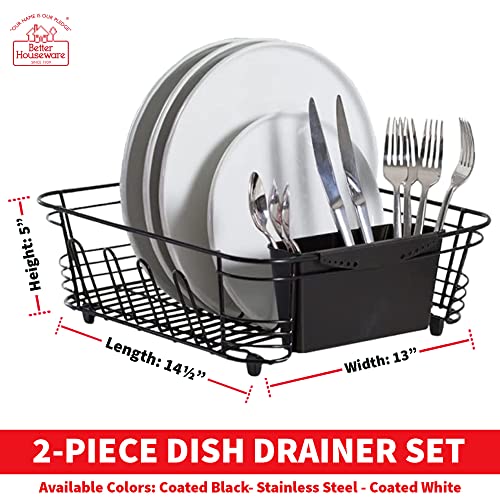 Better Houseware in-Sink Dish Drying Rack, Coated Steel, Black, 14.5 x 13 x 5 Inch, 2-Piece Set with Removable Utensil Caddy and Non-Slip Handles - color: Black, size: Standard