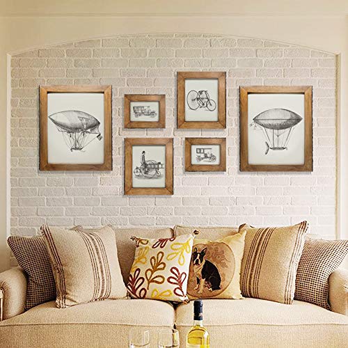 IKEREE 5x7 Picture Frames with Natural Bark Edges, Rustic Brown Wood Photo Frame for Tabletop or Wall Mounting Display - size: 5x7 inch