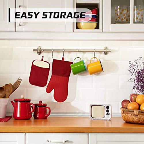 HOMWE Silicone Oven Mitts and Pot Holders for Kitchen & Baking - Set of 4 Heat-Resistant, Heavy-Duty Cooking Mittens w/Non-Slip, Textured Grip - color: Red, size: 4-Piece Oven Mitts & Pot Holders Set
