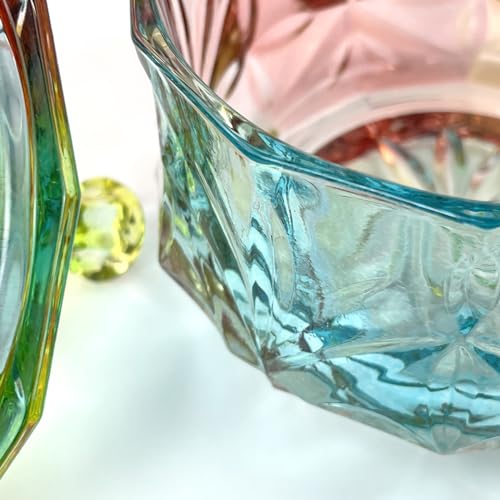Colorful Crystal Glass Candy Snack Barrel Storage Jar Embossed Luxury Cookie Buffet Canister With Lids Jewelry Box Jar Biscuit Containers - color: Treasure Box-02
