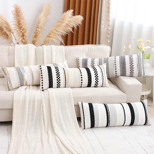Boho Throw Pillow Cover Lumbar Pillow Cover 14x36 Black White | 1 Piece,Durable Fabric,Stripe Pillow Cover,Farmhouse Cushion Case,Chenille Pillow Case,Neutral Pillowcase for Sofa Couch Bed - color: Black Stripe1, size: 36" x 14" (Pack of 1)