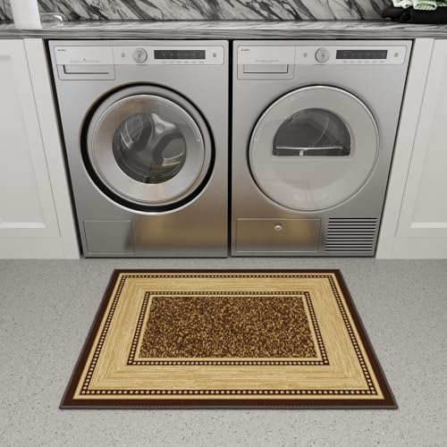 Ottomanson 2x3 Entryway Rug – Non-Slip Small Area Rugs - color: Border Dark Brown, size: 2'3" x 3' (Mat)