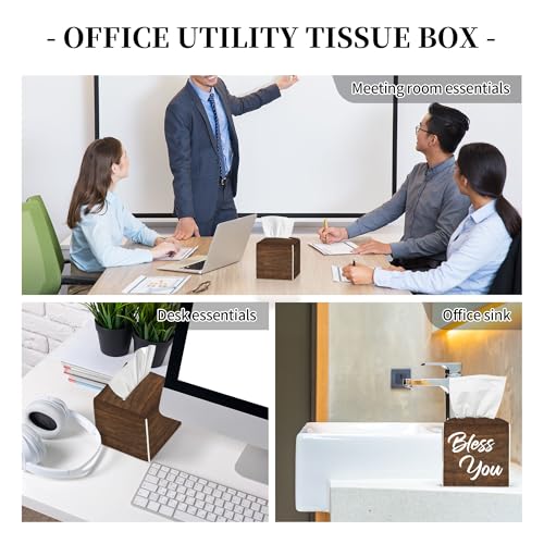 Bless You Tissue Box Cover Square,Wooden Board Texture Tissue Box Holder Waterproof Leather Facial Paper Organizer Dispenser for Bathroom Home Car Nightstand Vanity Desk - color: Color-22