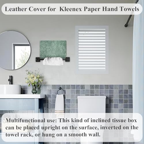 Leather Cover for Disposable Paper Hand Towel Box, Compatible with Kleenex Paper Hand Towel(1-Carved Dark Green) - color: 1-carved Dark Green