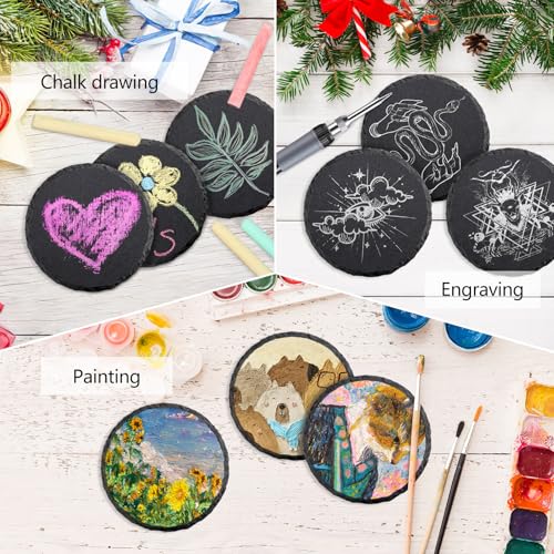 68 Pcs 4 Inch Round Black Slate Coasters Bulk for Laser Engraving | Natural Slate Stone Coasters, Laser Engraving Blanks, Anti-scratch Bottom, DIY Craft, for Office Bar Home Dinner Table Decor - size: 68 Round Coasters
