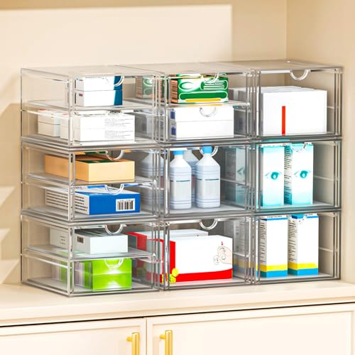 4-Pack 22-Drawer Acrylic Storage & Makeup Organizer for Desk | Smooth-glide drawers, clear acrylic, stackable, dustproof, wipe clean, for office supplies, pens, paper clips, thumb drives - size: 22 Drawers