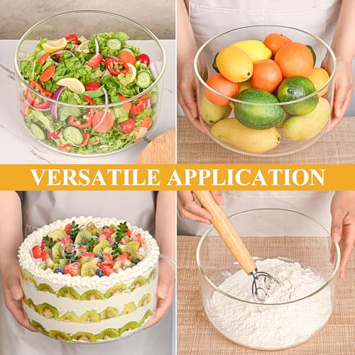 Glass Trifle Bowl with Airtight Lid, 155oz Large Salad Bowl, Glass Serving Bowl for Popcorn, Cake, Salad, Fruit, Baking, Dessert and Party Diy, BPA Free, Oven, Dishwasher Safe - size: 9 INCH