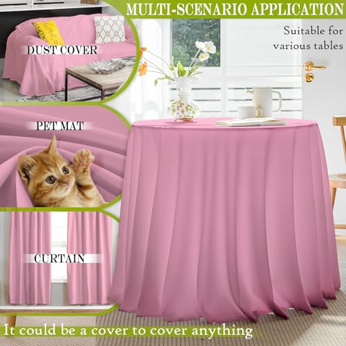 BYDOLL Table Cloth 60 Inch Round Tablecloth Fits Max50 Inch Diameter Table Top,Pink Polyester Washable Wrinkle-Free Spillproof Tablecloth for Party Patio Cover - color: Pink, size: 60" x 60" (Round-Fits Tables 36''-48'')