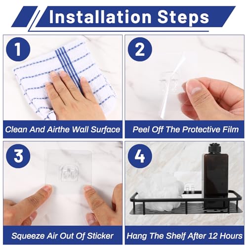 15 Pack Shower Caddy Adhesive Hooks for Replacement, Strong Transparent Sticky Strips No Drill Bathroom Kitchen Shelf Organizer Racks