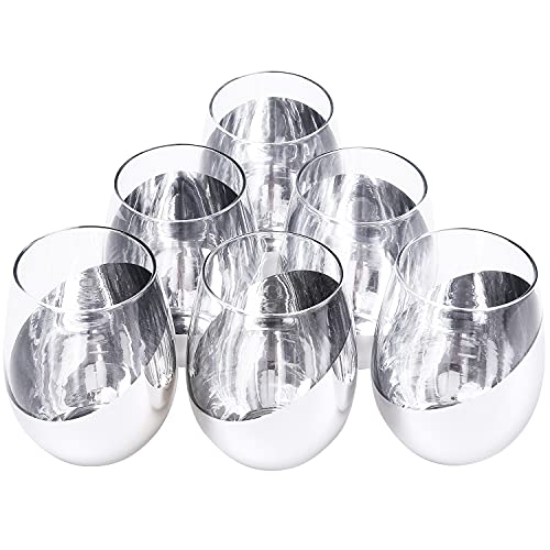 MyGift Modern Stemless Wine Glass Set of 6, White or Red Wine Glasses with Silver Metallic Bottom Angled Design - color: Silver- (Set of 6)
