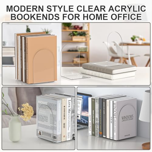 Acrylic Bookends 6 Pieces, Book Ends for Shelves, Clear Bookends for Shelves, Transparent Book Organizer for Desktop, Shlef Book Stopper for Home Office - style: 6 Pieces Acrylic Bookends