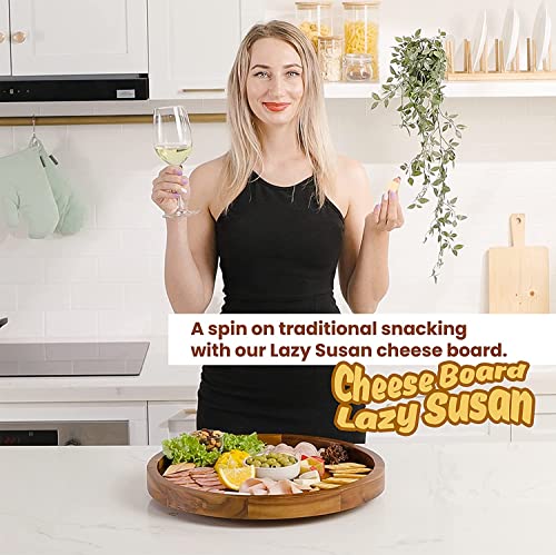 TIDITA 16" Wooden Lazy Susan Organizer for Cabinet, 360° Rotation, High Rim | Solid Acacia Wood, Non-Skid Pads, Swivel Round Lazy Susans Turntable for Countertop, Decorative Tray, Cheese Board, Multi-Use - size: 16 Inch