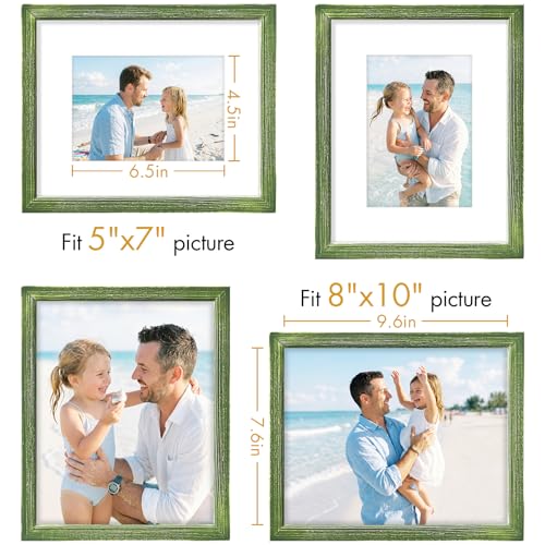 Vittanly Solid Wood 8x10 Picture Frames Set of 4, Distressed Green | 5x7 Picture Frame with Mat, Gallery Wall Frame Set, 8 x 10 Frame for Wall & Tabletop Display, Family, Pet, Christmas - color: Distressed Green, size: 8x10