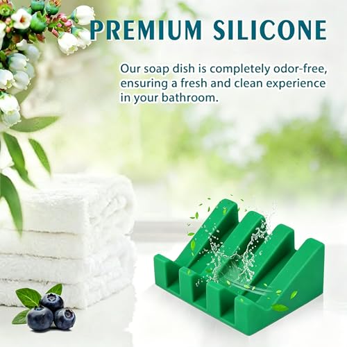 Silicone Soap Dish Self Draining with Suction Cups (Green,1 Pack) | Waterfall drainage design drains fast to keep soap dry silicone soap saver with reusable suction cups for bathroom & kitchen - color: Christmas Green, size: 1