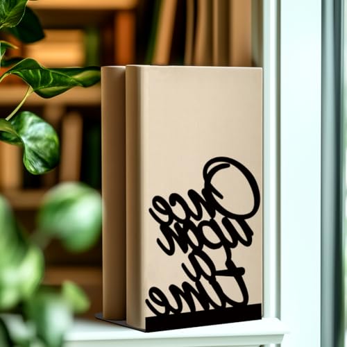 Unique Metal Bookends for Shelves Decorative Black Bookends 7x4.7x3.5 inch 1 Pairs/2 Pcs - style: Words