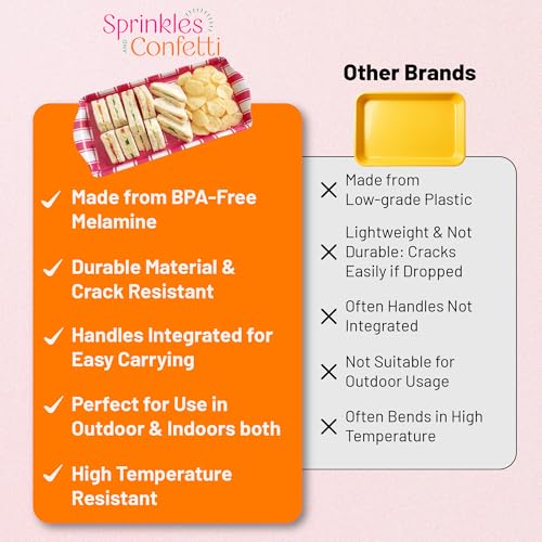 Melamine Serving Tray Pink Plaid Reusable Lightweight Charcuterie Platter | By Sprinkles & Confetti Appetizers Desserts Durable BPA-Free Pink Birthdays Summer Parties Entertaining Food Displays - color: Pink Plaid