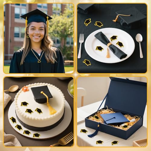 JUNEBRUSHS 50 Pcs Mini Graduation Cap Miniature Resin Grad Caps Black Graduation Cap Confetti Mini Resin Graduation Hat for Graduation Filler Crafts Cake Home Party Table Decor - style: Graduation Cap Style