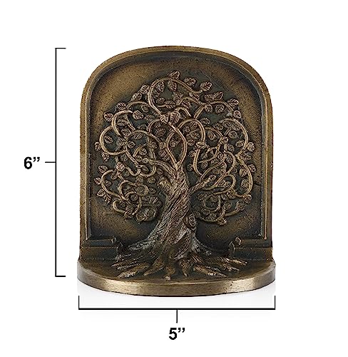 Tree of Life Bookends, Antique Brass, 2 Decorative Bookends for Shelves or Bookcase, Cast Iron, Non-Skid Heavy Bookends, Home Décor Gift