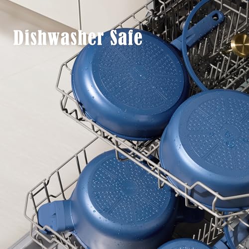 CAROTE Ceramic Cookwar Set, Pots and Pan Set Non Stick 18 Piece, Cookware Set Kitchen Cooking Set Non Toxic, PFAS PTFE Free, Blue