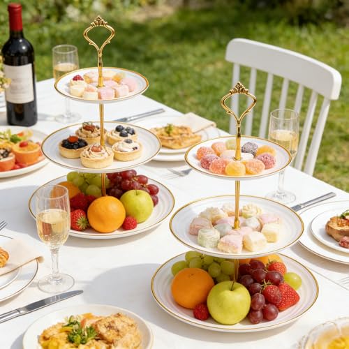 Goaste 3 Pack Tiered Cupcake Stand, Plastic Cupcake Stand Tower, 3 Tier Round Shape Dessert Serving Tray, White Cookie Candy Buffet Stand for Tea Party, Baby Shower, Wedding, Birthday, Christmas