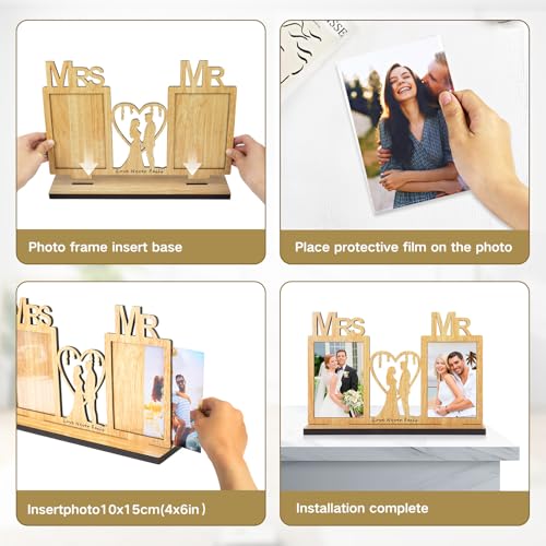 4x6 Couples Wedding Picture Frame Mr and Mrs Wedding Photo Frame Anniversary Desktop Picture Frame with Two 4x6 Openings - color: Yellow-Couples Picture Frame
