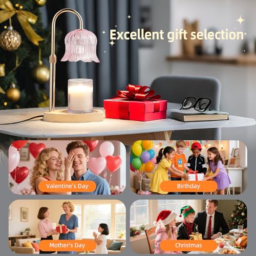 Candle Warmer Lamp with Timer: Flower Shape Wax Lamp Candles No Flame Home Decor Pink Candles Warming Lights - color: Pink