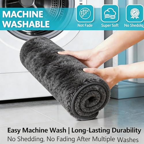 Shaggy Bathroom Rugs Set Plush Velvet Bath Rugs Non-Slip Bath Mat Set 3 Piece,Washable Mats,Absorbent Shaggy Rugs Super Soft U-Shaped Toilet Rug,Bahroom Carpets for Bathroom,Tub,Shower(Grey - color: Grey