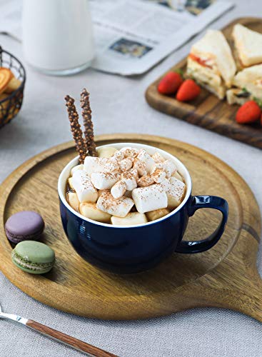 Teocera Porcelain Coffee Mugs, Soup Mugs Bowls with Handle, 24 oz Latte Mugs Set of 4 - Striped Design, Navy - color: Navy