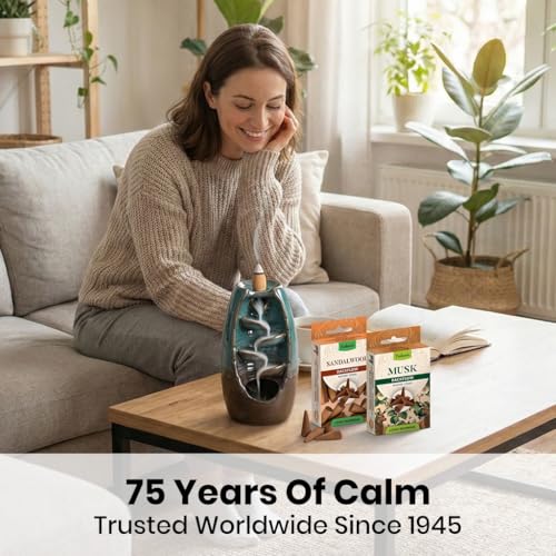 Backflow Incense Cones with Natural Oils, Scents Set of 12 Fragrances (120 Cones) Calming Home Aromatherapy, Yoga, Meditation, Relaxing, Mixed Scents with Natural Oils