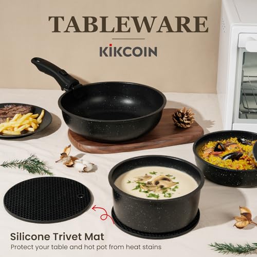 Nonstick Pots and Pans Set - 20 Pack KIKCOIN Stackable Cookware Set with Detachable Handle, RV Kitchen Cooking Set with Removable Handles - Oven Safe, Induction Ready (Black) - color: Black, size: 20 Pack