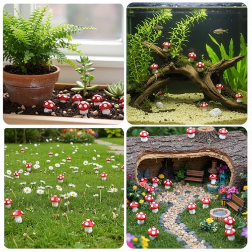 Jetec 24 Pcs Mini Mushrooms for Crafts Fairy Tiny Resin Garden Mushroom Small Figurines Miniatures Little DIY Accessories Gift Bulk for Home Dollhouse Handmade Landscape Aquarium Potted Decoration