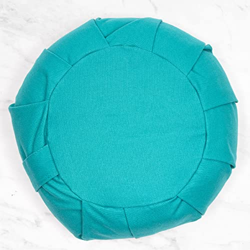 Myga Zafu Yoga Meditation Cushion with Washable Cover - Floor Cushion Pillow with Natural Buckwheat Filling - Soft Round Cotton Design for Meditating or Pranayama Exercises - color: Turquoise