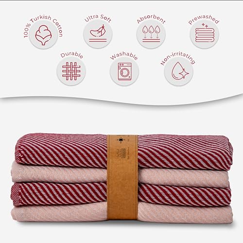 Ossano Cute Kitchen Towels - 4 Pack, (20" x 30") - Elegant & Pretty - Versatile as, Cute Hand Towels, Decorative Kitchen Towel, Dishcloths, Pretty Dish Towel, Burgundy and Powder Pink - color: Burgundy and Powder Pink