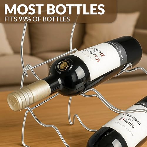 3-Tier Countertop Wine Rack, 12-Bottle Metal Liquor Display Shelf | Stackable 3-Tier Metal Wine Rack for Home Bar, Kitchen Cabinet, Countertops & Pantry - color: Silver