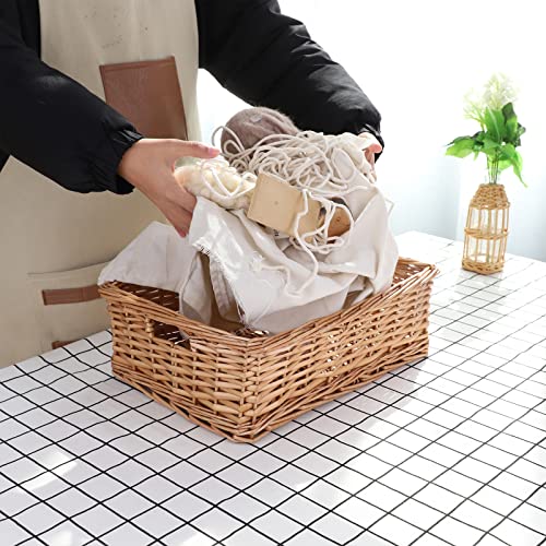 YAHUAN Rectangular Wicker Storage Basket Woven Rattan Basket with Handle, Baskets for Organizing Bathroom,Bedroom,Living room,Pantry (Wicker) | Wicker Storage Basket Woven Rattan Basket with Handle, Baskets for Organizing Bedroom,Living room,Pantry - colo