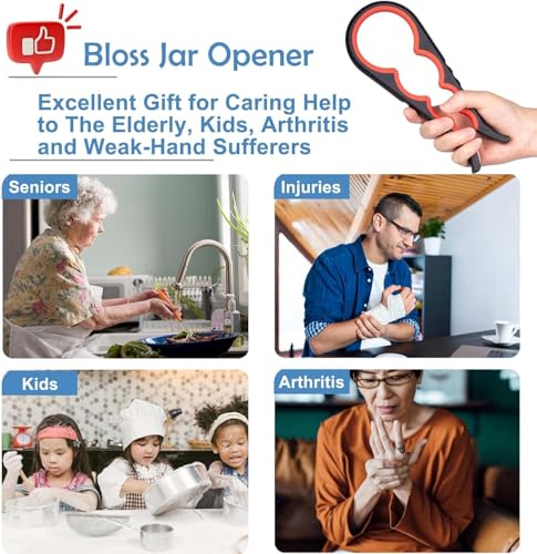 Bloss Jar Opener Can Opener Kitchen Grippers, Multi-use Lid Opener Set | Anti-skid Jar Openers for Weak hands, Seniors with Arthritis, Includes Non-slip Rubber Gripper Pad & Wine Opener, Black Red - color: Black Red-4pcs
