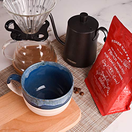 Bosmarlin Large Ceramic Coffee Mug Set of 2, Stoneware Latte Mug for Office and Home, 16 Oz, Dishwasher and Microwave Safe, (Prussian Blue, 2) - color: Prussian Blue