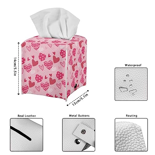 Heart Print Square Tissue Box Cover Pu Leather Tissue Holder Facial Paper Cover Waterproof Easy to Install Toilet Paper Holder for Bathroom Bedroom - color: Heart