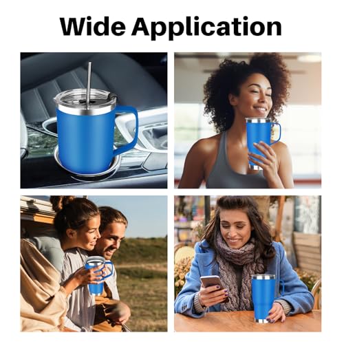 20 oz Tumbler with Handle, Stainless Steel Insulated Tumbler with Lid and Straw, Double Wall Vacuum Coffee Mug Tumbler, Insulated Coffee Thermal Cup for Cold and Hot (Sea Blue) - color: Sea Blue, size: 20 Ounces