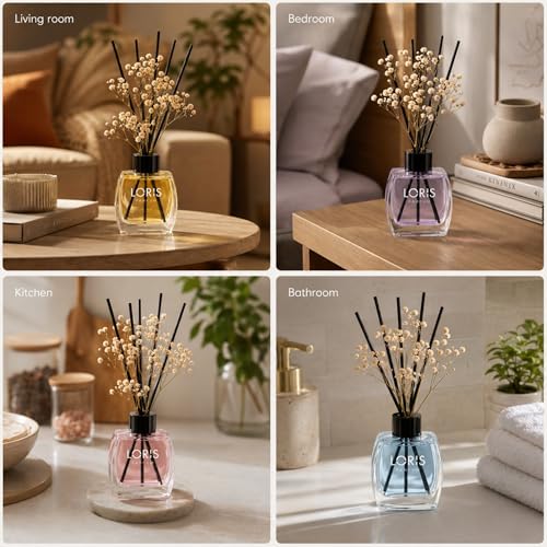 Loris Fruity Reed Diffuser Set with Dried Flowers | Reed Diffusers for Home with Sticks | Bathroom Diffuser & Room Scent | Long-Lasting Home Fragrance | 120 mL / 4.06 fl oz - color: Fruity