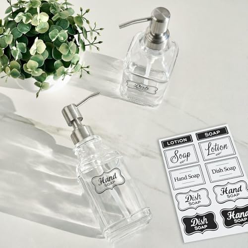 JASAI 2Pack Hand&Dish Glass Soap Dispenser with Rust Proof Pump & Stickers | Kitchen Soap Dispenser with 304 Stainless Steel Pump, Premium Bathroom Soap Dispensers for Dish Soap, Hand Soap,Lotion - color: 2 Pack Silver