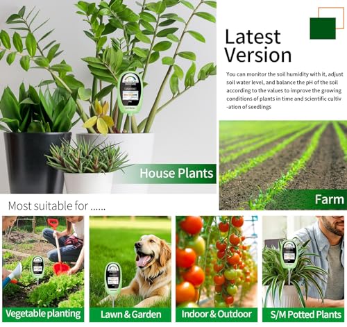 Soil Test Kit, 2-in-1 Soil Moisture Meter, Soil pH Meter -Dual Dial-Simultaneously-Display Results-Soil pH Tester, Moisture Meter for Garden,Lawn,Farm Indoor&Outdoor Plants-Teargreen - color: Teagreen